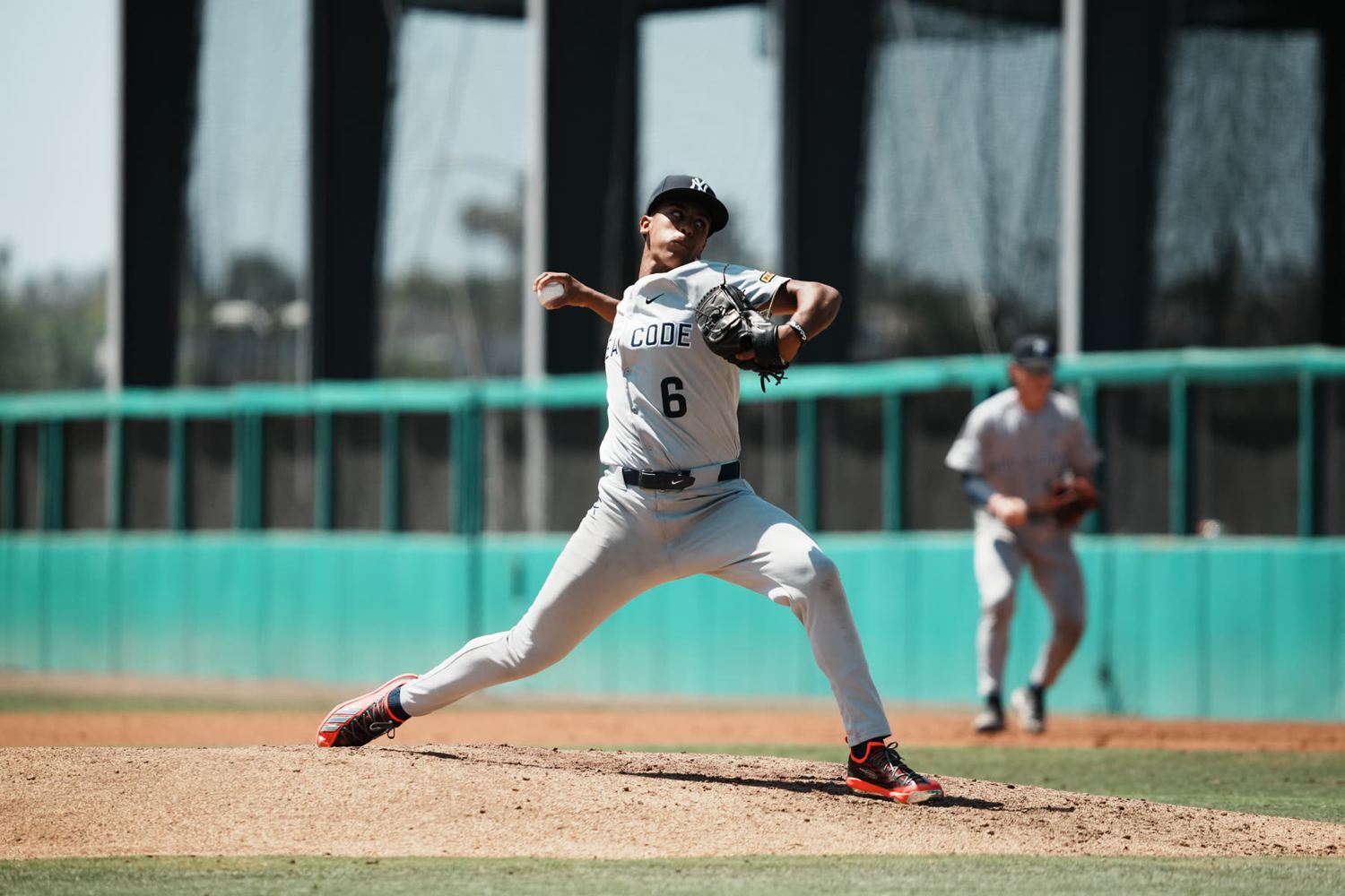 Pitcher delivering at the Area Code Games