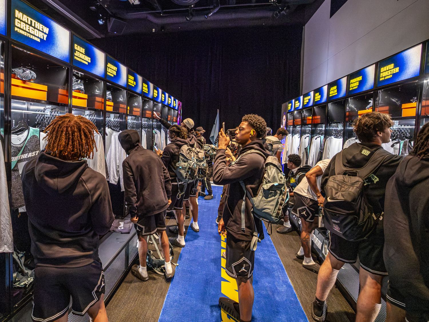 Athletes in the locker room at Nike World Headquarters